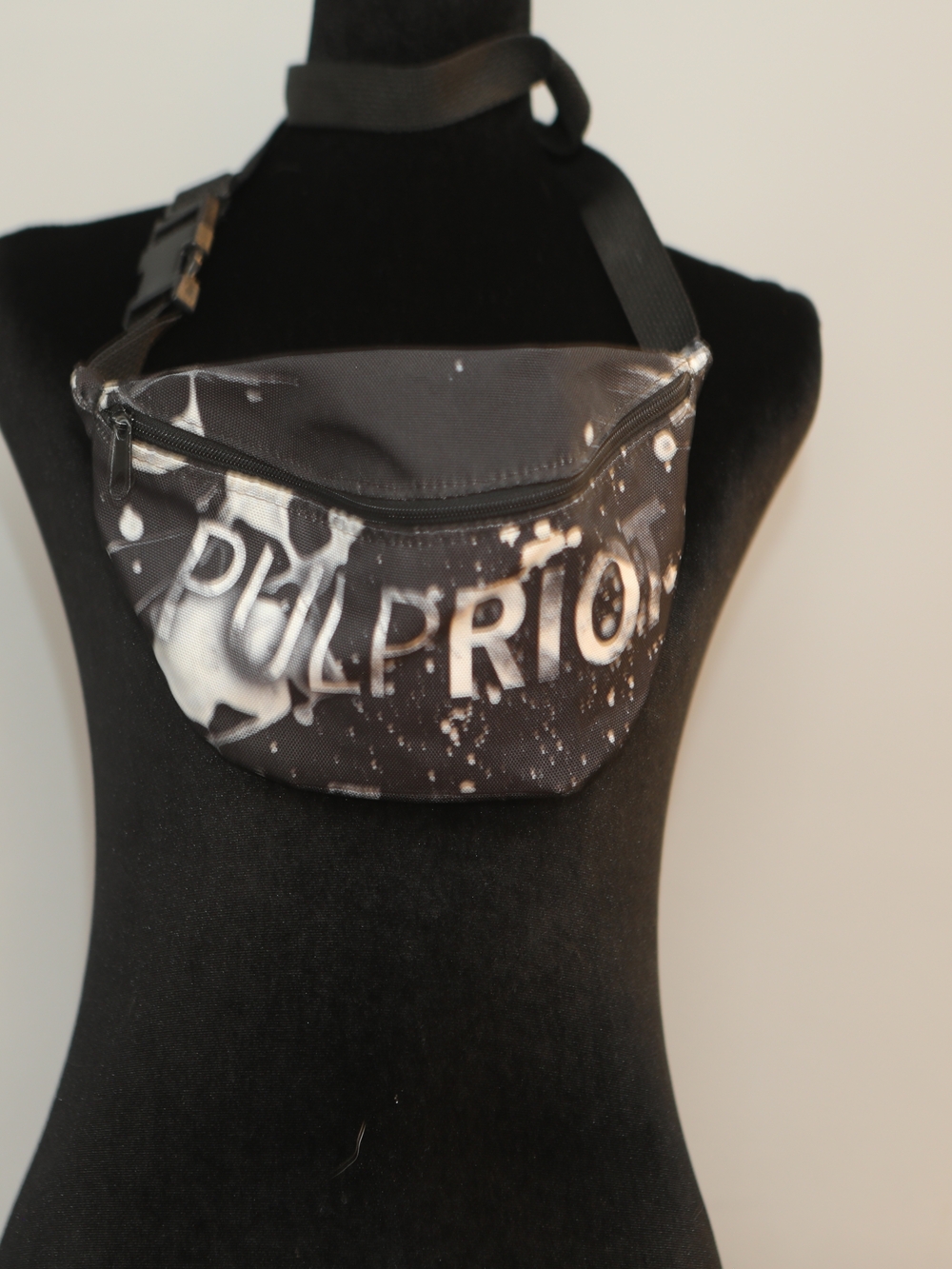 Pulp Riot, Black Graphic Belt Bag with White Splatter Text